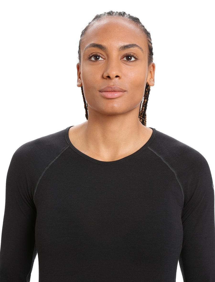 Black Icebreaker BodyfitZone™ Merino 200 Zone Thermal Long Sleeve Crewe Top Women's Base Layers | AU 1859PJJQ